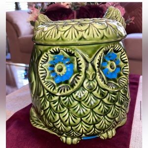 Vintage Retro Mod Green Owl Cookie Jar